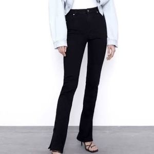 Zara High-Rise Split Slim Jeans in Black